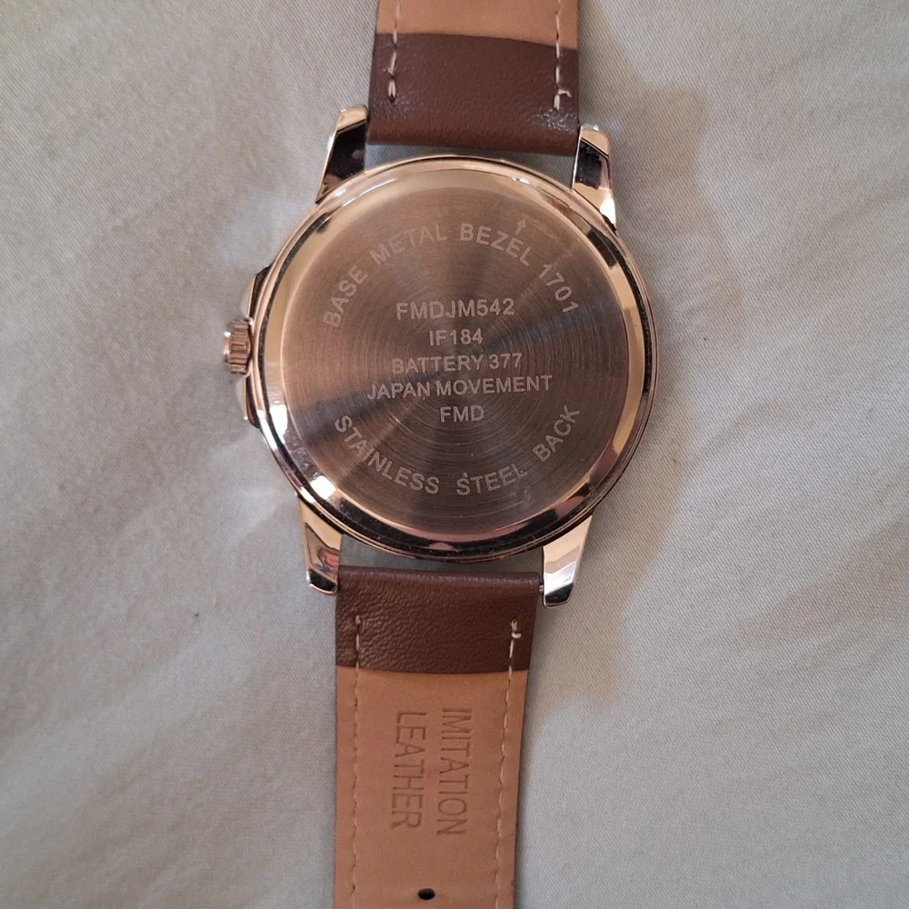 Geneva Blue and Silver Watch with Brown Leather Strap - Picture 4 of 6